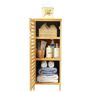 WAOHO badezimmerschränke aus Bambus,Badezimmer Regal,Sideboard Wohnzimmer,Sideboard, Bad Regal stehend,Küchenschrank, Badezimmer Schrank,Bad Regal ste - Naturbelassen