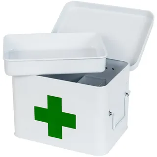 HMF Hausapotheke aus Metall zur Medikamenten Aufbewahrung 22,5 x 16,5 x 15,5 cm | Weiß