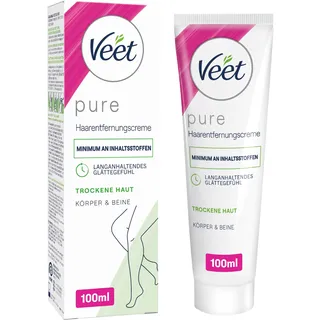 Veet Pure Haarentfernungscreme für Körper, Arme & Beine - Enthaarungscreme für trockene Haut - Minimum an Inhaltsstoffen & angenehmer Duft - 100 ml