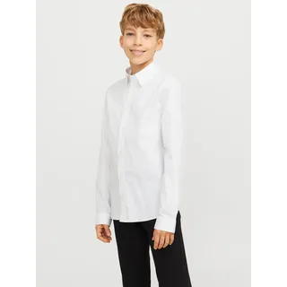 Jack & Jones Junior Langarmhemd »JJEAXEL elastisch und einfach kombinierbar« unifarben, modisch, regular fit, Web, Hemdkragen, weiß