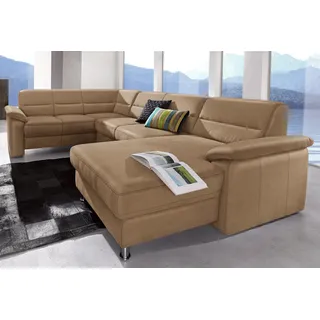 Wohnlandschaft SIT & MORE "Ascara U-Form", braun (cappuccino), B:312cm H:85cm T:204cm, NaturLeder in Sitz und Rücken, Korpus ist mit passendem Kunstleder bezogen.;Luxus-Microfaser (100% Polyester);Softlux-Kunstleder;Primabelle-Microfaser (100% Polyester), Sofas, Wohnlandschaft, inklusive Boxspring/Federkern-Polsterung, wahlweise mit Bettfunktion