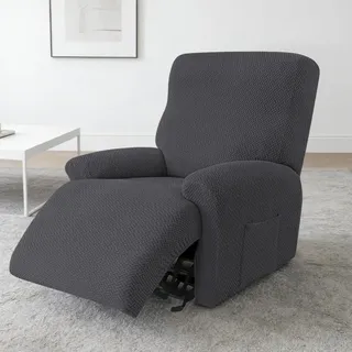 4-Teilig All-Inclusive Sesselbezug, Recliner Sofabezug, Stretch Relaxsessel Bezüge mit Taschen, Sessel Bezug Sofabezug, Sessel überzug für Fernsehsessel, Liege Sessel, Relaxsessel (Dunkelgrau)