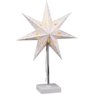 LED Tischlampe Papierstern weiß - 35 cm - Weihnachtsstern Fenster Tisch Deko Batterie betrieben mit Timer Funktion - Weiß