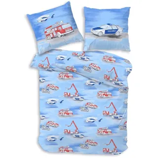 termana Bettwäsche · Feuerwehr, Hubschrauber 135x200 cm, 2-teilig, 100% Baumwolle, Ideal als Geschenk - Blau