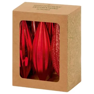 Christbaumkugel Tropfen 11CM Verschiedene Glitzer Rot Packung 6