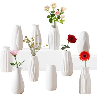 sameme 12,7 cm weiße Keramikvasen, 10er-Set, kleine Mini-Vasen für Blumen, Tafelaufsätze und Dekoration