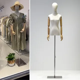 Jueraori Schaufensterpuppe Körper Weiblich, Schneiderpuppe mit Holz Armen, Mannequin Torso mit Verstellbare Höhe 140-190cm, Damenbüste Kleiderpuppe Ausstellungsstand (Farbe : Silver , Größe : M)