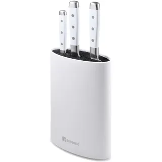 BERGNER NATURALLY – Set mit 4 Edelstahlmessern – inklusive Block – polierte, matte Oberfläche – weiße TPR-Griffe mit 3 Nieten – sicheres und elegantes Design