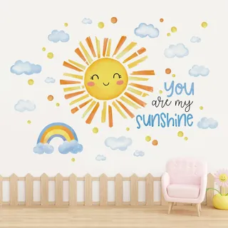 fufuquare Du Bist Mein Sonnenschein Wandtattoos mit Lächeln Sonne Regenbogen Wolke, Aquarell Schöne Abziehen und Aufkleben DIY Wandaufkleber für Kinder Schlafzimmer, Kinderzimmer, Klassenzimmer