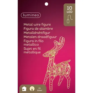 LED Rentier Dekofigur 12x21cm Metall mit Timer / Batteriebetrieb Gold - Gold