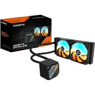 Gigabyte Gaming 240 Flüssigkeitskühler für CPU - 2x120mm ARGB-Lüfter, Schiebe-Verriegelungsmechanismus, Daisy-Chain, Kompatibel mit Intel LGA 1851 und AMD AM5