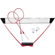Donnay Badminton Set - Federball Set für 2 Personen - mit Federbälle, Badminton Schläger und Netz - Komplett-Set mit Reisetasche - Volleyballnetz 155 x 300 cm - für Garten und Camping - Schwarz/Rot
