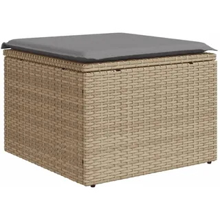 SYFAXTM Gartenhocker mit Kissen Beige 55x55x37 cm Poly Rattan - Beige