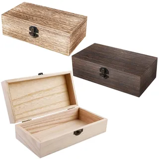 GOMETY 3 Stück Holzkiste mit Deckel, Natur Holzschachtel Holzbox Mit Deckel, Holz Schatulle mit Scharnieren und Verschluss, Kleine Holztruhen Für Home Office Geschenken Wohnkultur(20 x 10 x 6 cm)