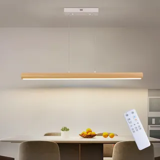 FANLG LED Pendelleuchte Holz, 90CM dimmbare Hängeleuchte Esstisch mit Fernbedienung, Esstischlampe moderne Hängelampe höhenverstellbar, 15W 1400lm Pendelleuchte für Esszimmer|Wohnzimmer|Küche