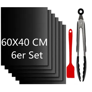 Nifogo Grillmatte für Gasgrill, Holzkohlegrill & Elektronischen Grill - 60x40 cm, 6er Set, PFOA-frei, Antihaft, Wiederverwendbar, Black, Rechteckig