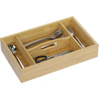 Relaxdays Besteckkasten Bambus 4 Fächer 7 x 37 x 23 cm Braun