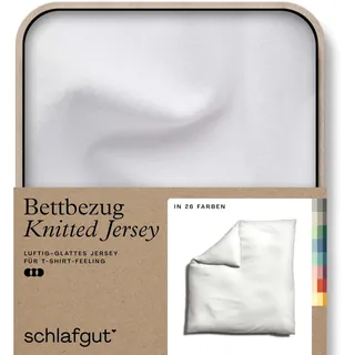 schlafgut Knitted Jersey Bettwäsche 240x220 cm Bio-Baumwolle, Full-White | Bettbezug, Deckenbezug, Weiß, Jersey, mit Elasthan, faltenfrei, bügelfrei, OEKO-TEX