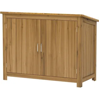 Gartenschrank Holz, Geräteschuppen wetterfest 110x50x85cm, Gerätehaus mit Tür, Pultdach, Ablagen, Geräteschrank, Gartenhaus Werkzeugschrank Gartenschuppen für Garten Terrasse Hinterhof, Braun |
