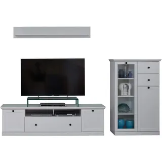 trendteam smart living - Baxter - Anbauwand - Weiß - Vitrine, TV-Unterteil, Wandboard - (BxHxT) 273 x 180 x 41 cm - Vitrine mit Glastüren, Sockel