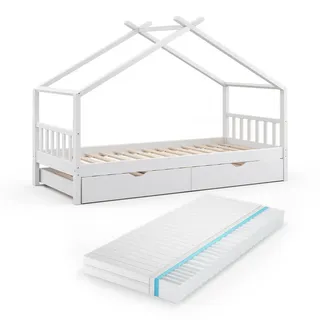 VitaliSpa Hausbett Design 90 x 200 cm Kiefer massiv weiß