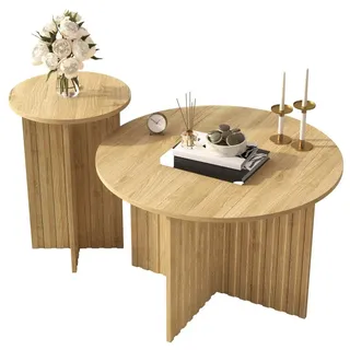 AIORBER 2-teiliges Holz-Nest-Tisch-Set – Runde Couchtische im skandinavischen Design, platzsparend & stabil, MDF/PB, Holzfarbe