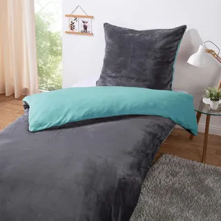heimtexland Teddy Flanell Wende Bettwäsche Set I Winter Bettbezug I kuschelig weich und warm I Kopfkissen 80x80 I Bettdecke 135x200 I Cashmere Tou... - Petrol