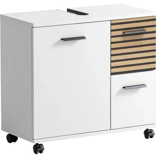 Schildmeyer Waschbeckenunterschrank »Katta, Breite 65 cm Oberboden mit Siphonausschnitt, Schublade mit akustikprint), weiß matt/Akustikpaneel Optik, x 32 x 60