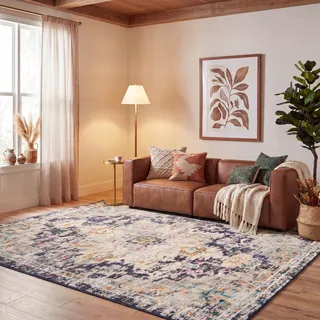 SAFAVIEH Boho Teppich für Wohnzimmer, Esszimmer, Schlafzimmer - Madison Collection, Kurzer Flor, Schwarz und Gold, 244 X 305 cm
