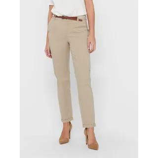 Chinohose ONLY "ONLBIANA – Chinohose mit Gürtel und Umschlagsaum", Damen, Gr. 42 (XL), N-Gr, braun (humus), Web, Obermaterial: 98% Baumwolle, 2% Elasthan, unifarben, slim fit knöchellang, Hosen Chinohose, slim fit, modisch, Web, Baumwollmischung