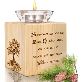 sagl.tirol® Zirbenholz Teelichthalter, Baum des Lebens, Freundschaftslicht mit Gravur, handgefertigt aus Holz, inkl. Glas & Teelicht, hochwertige Deko & Geschenkidee, Freundschaft ist...