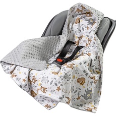 Medi Partners Einschlagdecke 100% Baumwolle 85x85cm Kuscheldecke für Kinderwagen Babyschale universal Baby Decke doppelseitig Babydecke Buggy Autositz (REH mit grauem Minky)