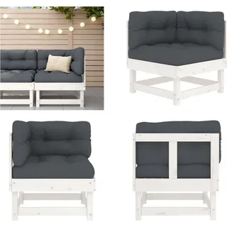 vidaXL Ecksofa mit Kissen Weiß Massivholz Kiefer - Ecksofa - Ecksofas - Gartensofa - Outdoor Sofa - Weiß