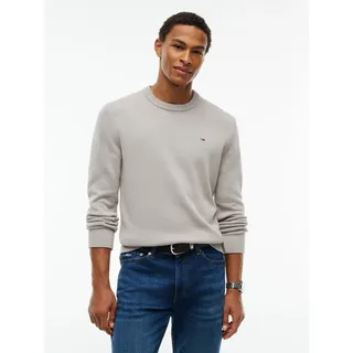 Rundhalspullover TOMMY JEANS, Herren, Gr. XXL, beige (limestone dust), Sweatware, Obermaterial: 100% Baumwolle, slim fit normal, Rundhals, eingesetzt Rippstrickbündchen, Pullover Rundhalspullover, Slim fit mit Rundhalsausschnitt