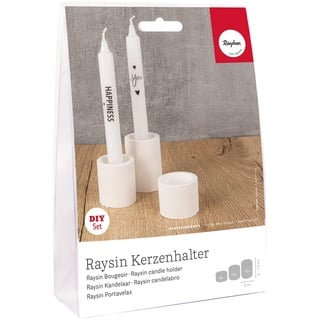 Rayher Bastelpackung zum Gießen von Kerzenhaltern, für Teelichter und Stabkerzen, 1 Gießform, Gießpulver Raysin, Kerzen-Transferfolie, 34472000, Box, Natur