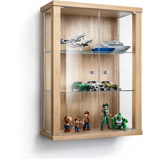 K-Möbel Hängevitrine 25/60/80 cm mit 2 höhenverstellbaren Glasböden , Buchefarben , Holzwerkstoff , Rechteckig , 60x80x25 cm , Esszimmer, Vitrinen, Vitrinenschränke
