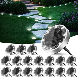 Peasur 18 Stück Solar Bodenleuchten Aussen, 8 LED Solarlampen für Außen Garten Wetterfest, Solarleuchten Gartenbeleuchtung für Boden Weg Rasen Gehweg Kaltweiss