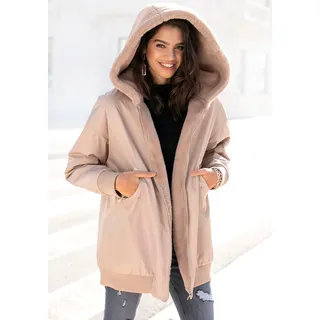 Buffalo Wendejacke, mit Kapuze, mit großer Kapuze und Taschen, Übergangsjacke, leicht Oversize, beige