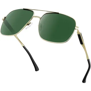 KANASTAL Groß Sonnenbrille Herren und Damen Retro Klassische Polarisiert Sonnenbrille mit Premium Quadratisch Metallrahmen UV400 Schutz, Gold Rahmen G15 Gläser