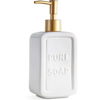 VITACHY Seifenspender aus Keramik, Weiß und Gold, 350 ml, Seifenspender im Vintage-Stil, für Bad und Küche, elegantes und nachfüllbares Design für Hände und Lotion