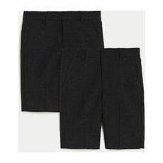Boys M&S Collection 2pk Boys' Slim Leg School Shorts (2-14 Yrs) - Charcoal, Charcoal - 11-12 Years