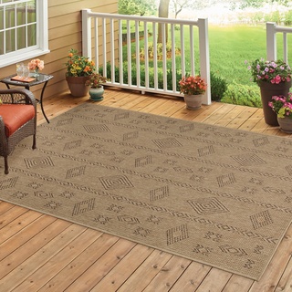 HomebyHome Outdoor Teppich Wetterfest 120 x 170 cm Natur Sisal und Jute Optik - Balkon Teppich Wasserfest Vintage Design Pflegeleicht - Waschbarer Teppich Küche, Garten, Terrasse und Camping