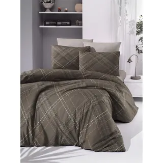 Nuit Des Rêves Ranforce Single XL Quilt Cover Set, 155 x 200 cm, 100% Cotton, Machine Washable, 145 Thread Count, Brown/White & Black/Orange, Stylish & Comfortable