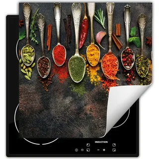 DarHaus Herdabdeckplatte 50x52 cm Anti Rutsch Matte Aufrollbar, Gewürze - Löffel