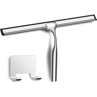 COFTCLMOMT 35CM Edelstahl Duschabzieher Mit Selbstklebe Haken, Silber Abzieher Dusche Wischer für Badezimmer, Kurzer Handgriff Glaswischer, Glas Wasserschieber, Duschwand Abzieher, Badwischer