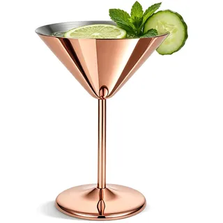 Gurlideo Martini-Gläser aus Edelstahl, Metall, Weintrinkbecher, Stiel, Cocktailgläser für Margarita, Manhattan, Champagner, Bar, Party (rotgoldenes Edelstahl-Martini-Glas)