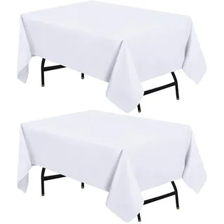 Utopia Kitchen Polyester Tischdecke 132 x 180 cm (2er-Pack, Weiß) Maschinenwaschbare Tischdecke Ideal für Partys, Veranstaltungen, Hochzeiten und Restaurants (52 x 71 Zoll)