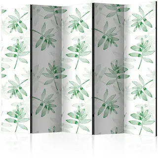 artgeist Paravent , Grün, Weiß , Holz, Textil , Kiefer , massiv , Blätter , 225x172x3 cm , Motiv auf Vorder- und Rückseite , Wohnzimmer, Raumteiler, Paravents