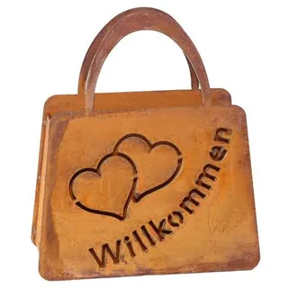 Bornhöft Tasche zum Bepflanzen Windlicht Beetdeko Metall Rost Gartendeko 27cm x 32cm Edelrost rostige Deko für den Garten (Willkommen Herz)