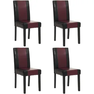 Mendler 4er-Set Esszimmerstuhl Stuhl Küchenstuhl Littau ~ Kunstleder, schwarz-rot, dunkle Beine